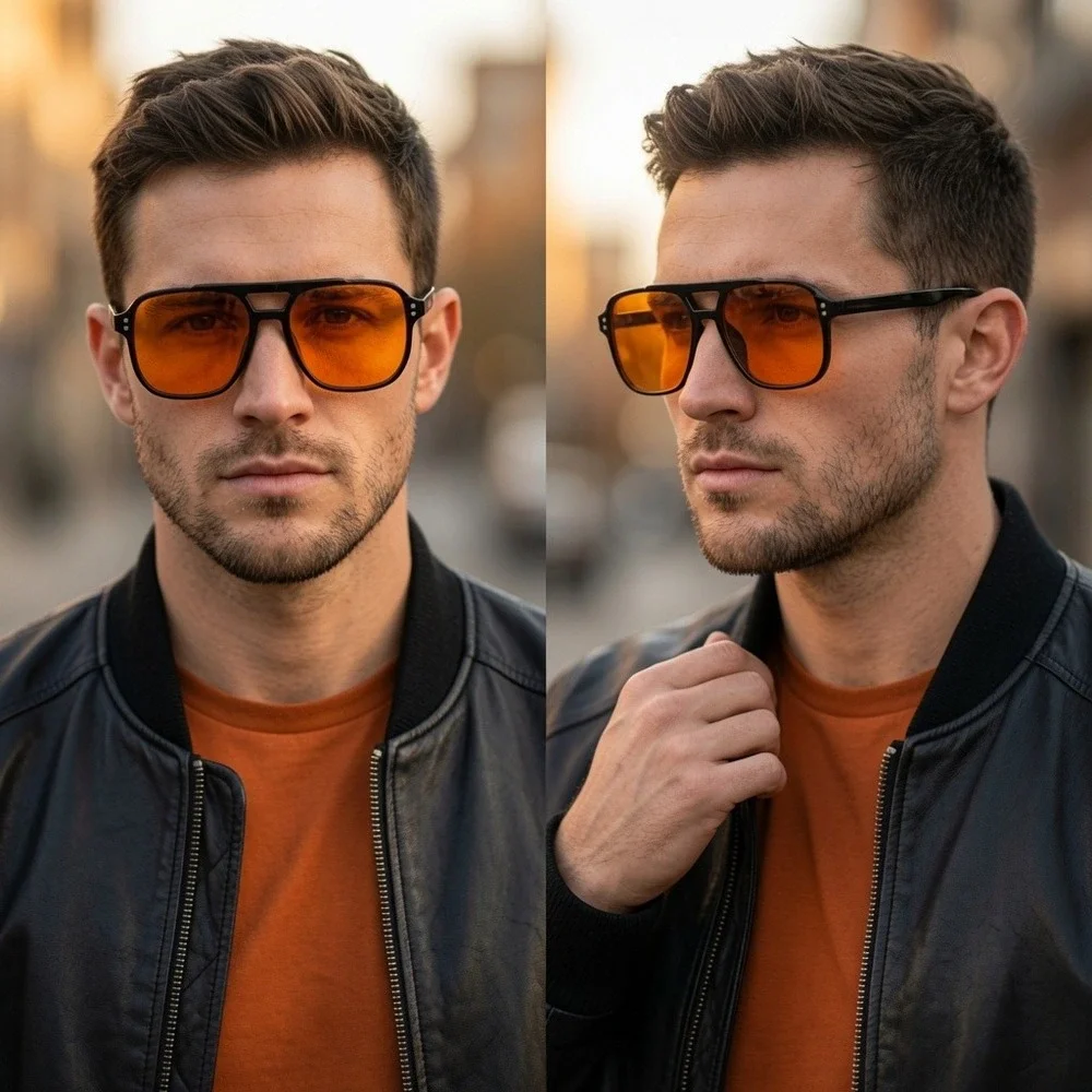 Men Classic Double Bridge Sunglasses Excellent For Street Styling  Sunny Day New